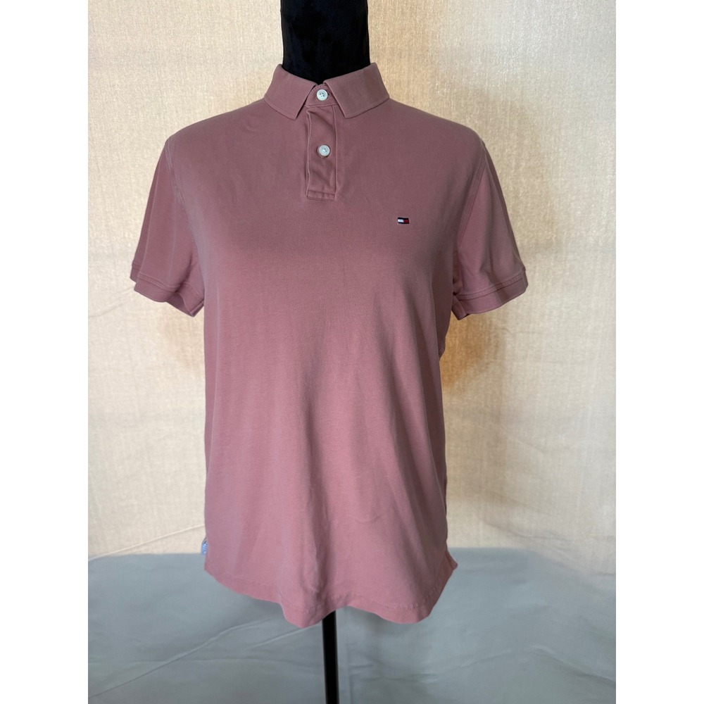 Tommy Hilfiger Womens Regular Fit Stretch Polo Shirt Pink Size M Short Sleeve